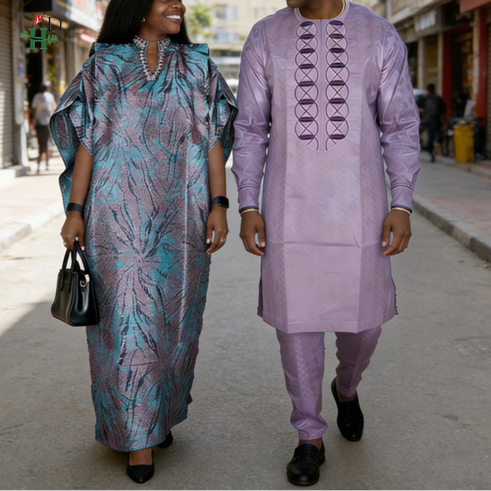 Boubou Men Africa - Abiti africani H&D per coppia, viola,