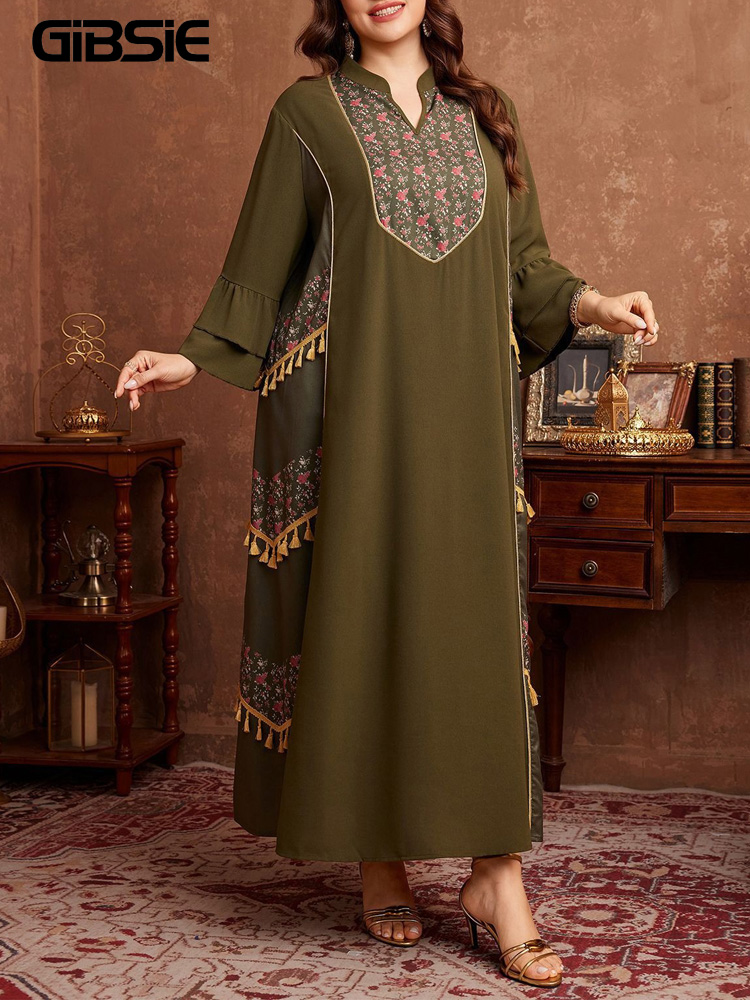 Ethnic Style Dresses - GIBSIE Abito Abaya Plus Size con